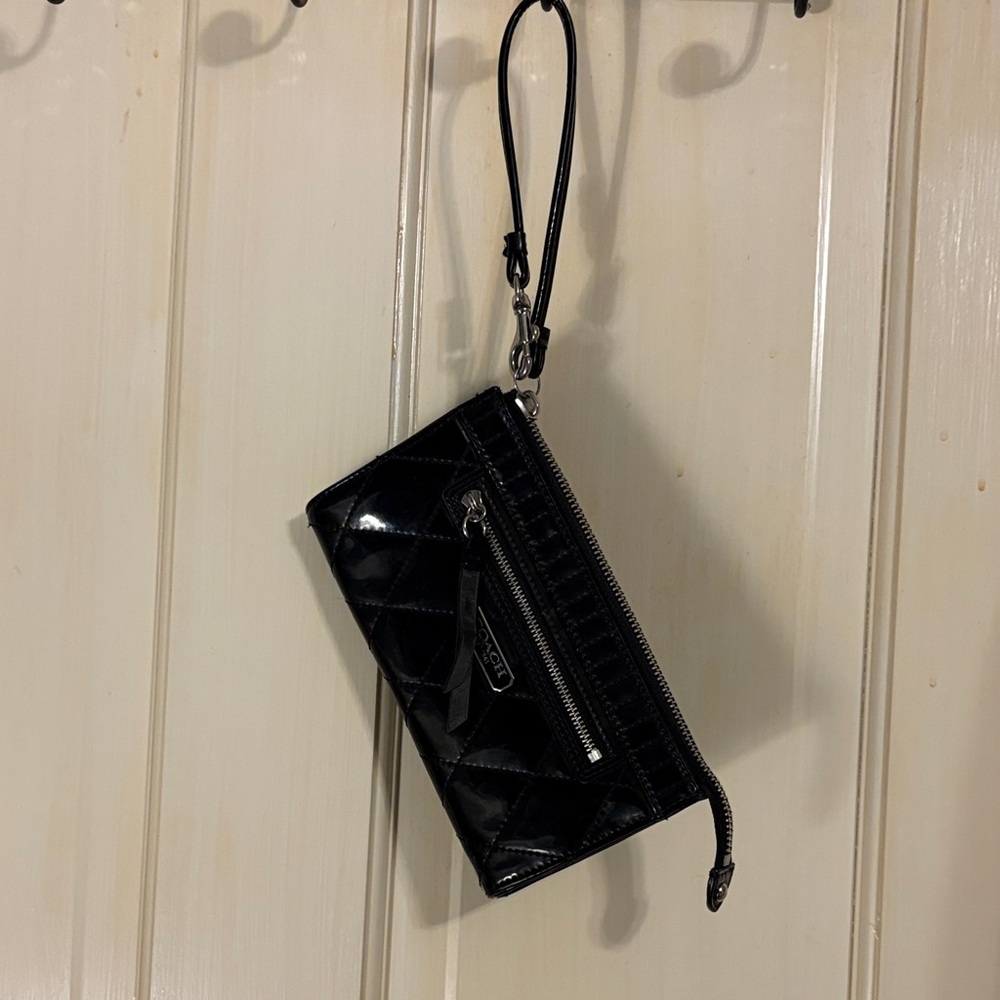Coach Shiny Black Quilted Wristlet